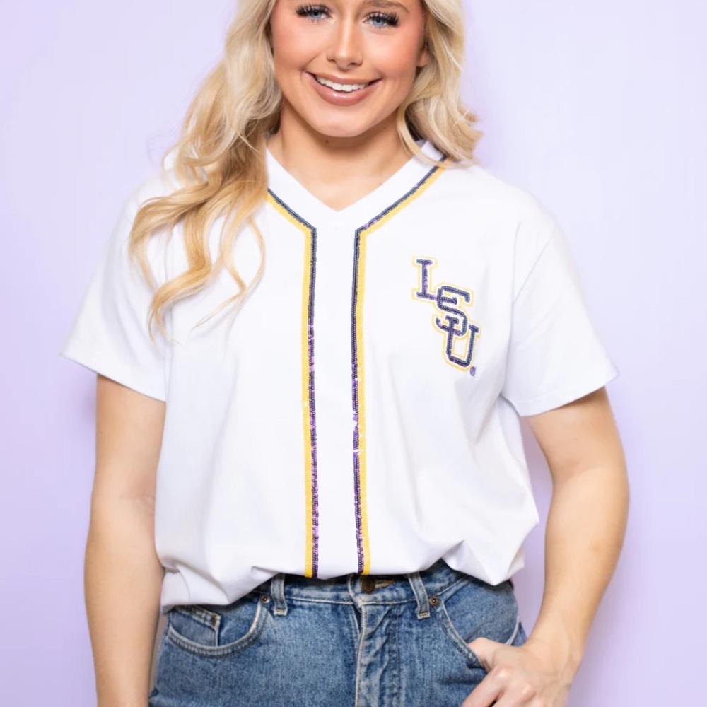 Bomb designs lsu baseball sequin jersey shirt!